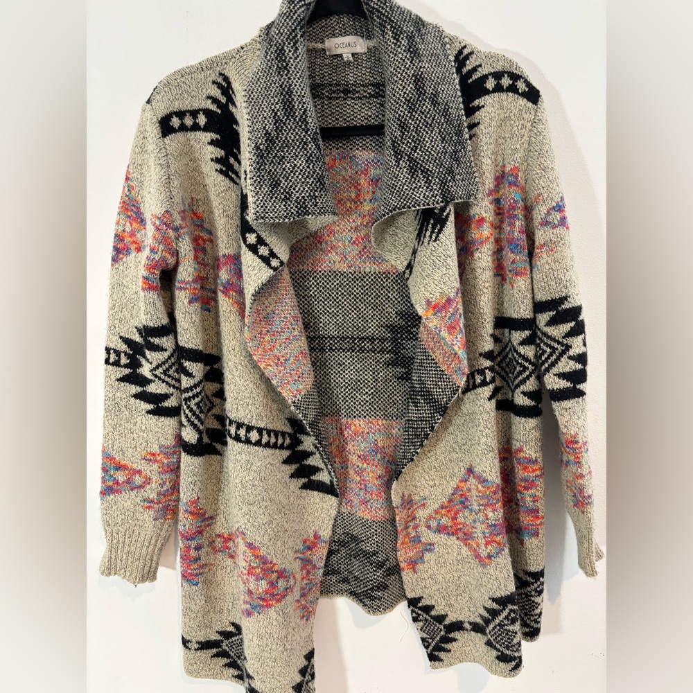 Oceanus Size Small Aztec Western Long Sleeve Open Cardigan Sweater Casual Fall